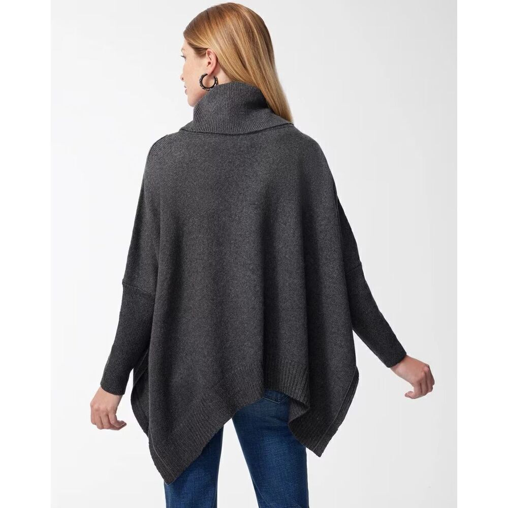 NWT Chicos Ball Chain Knit Poncho Grey L/ XL $118.00 - Picture 3 of 7